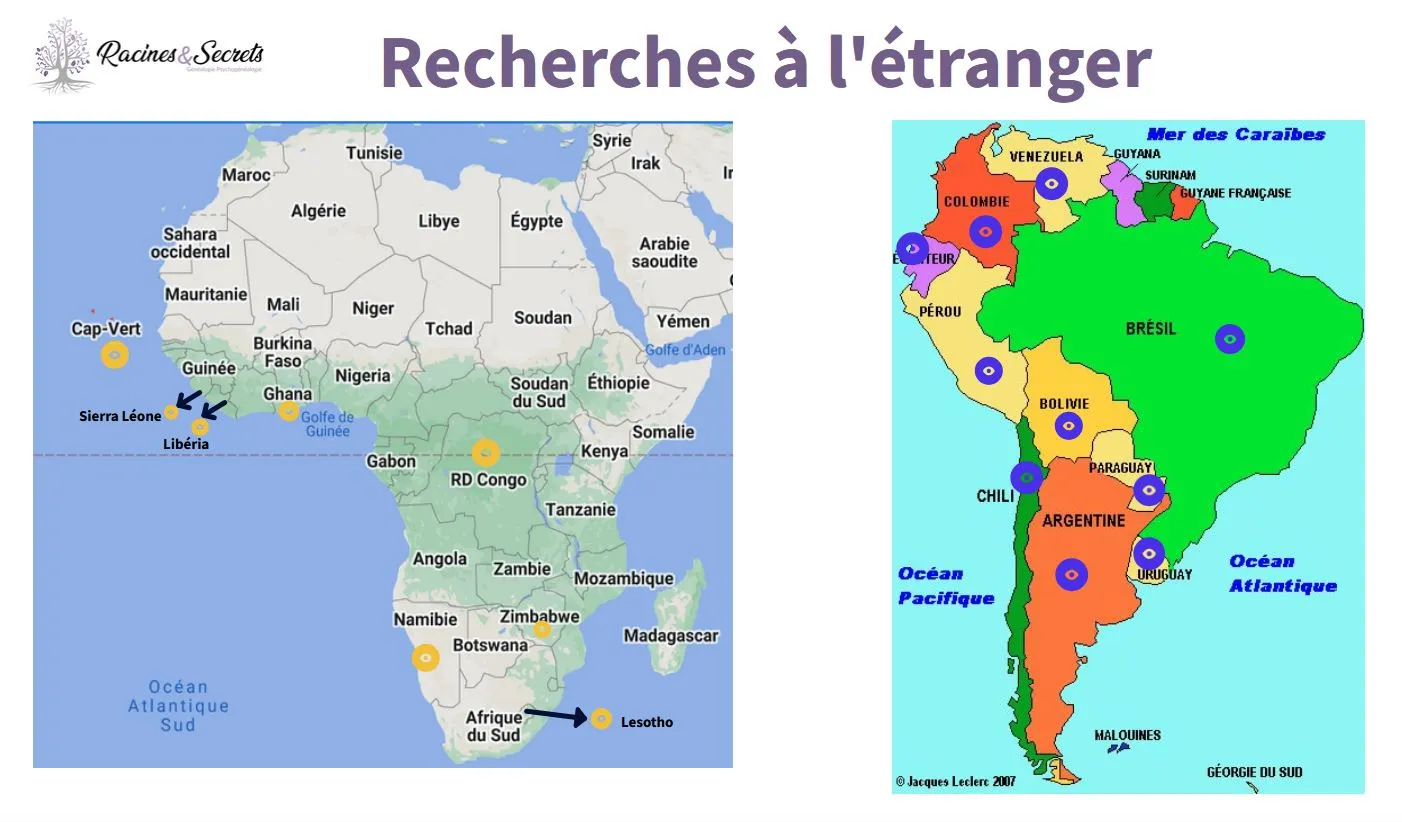 Carte interactive pour des recherches généalogiques en Afrique ou en Amérique du Sud